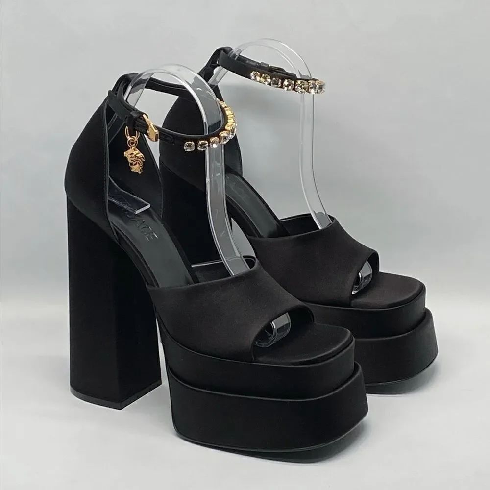 Versace Medusa Crystal Ankle-Strap Platform Sandals